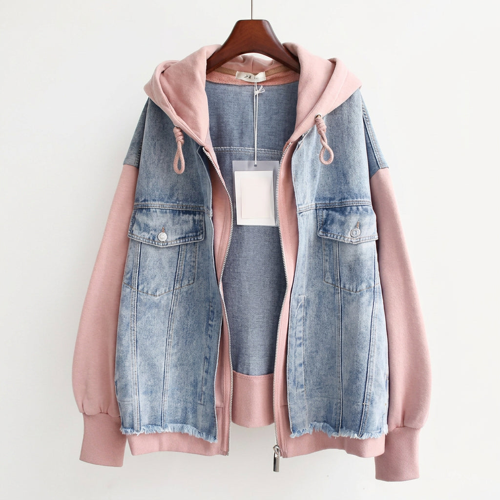 Ophelia - Two-Tone Hooded Denim Jacket