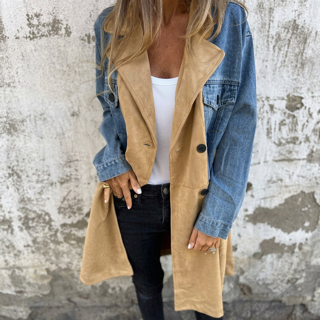 Priscilla - Two-Tone Denim Trench Coat