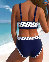 Elizabeth - High-Waisted Polka Dot Bikini with Patchwork Design