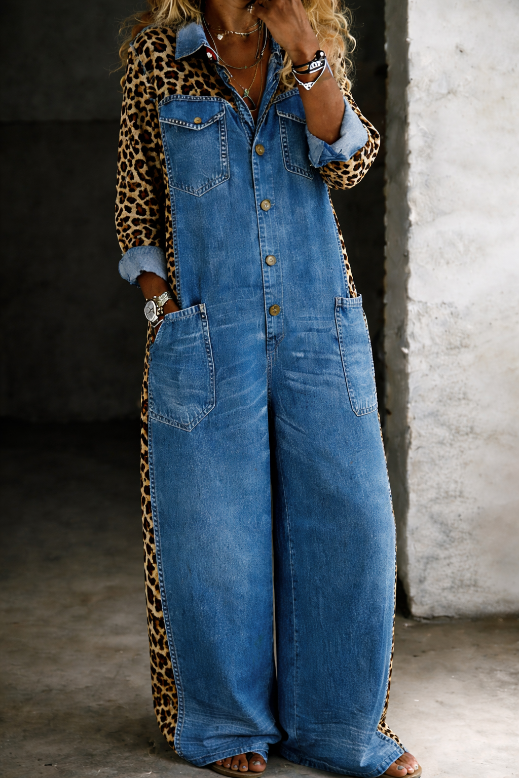 Amanda - One Piece Denim Shirt Jumpsuit