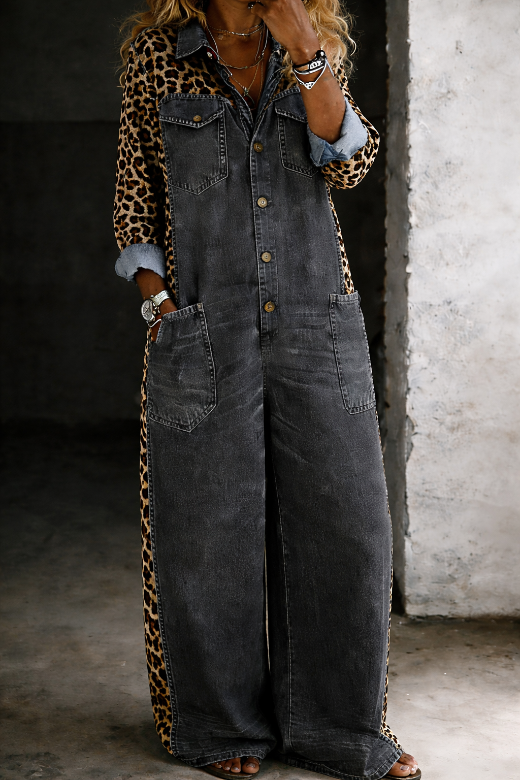 Amanda - One Piece Denim Shirt Jumpsuit