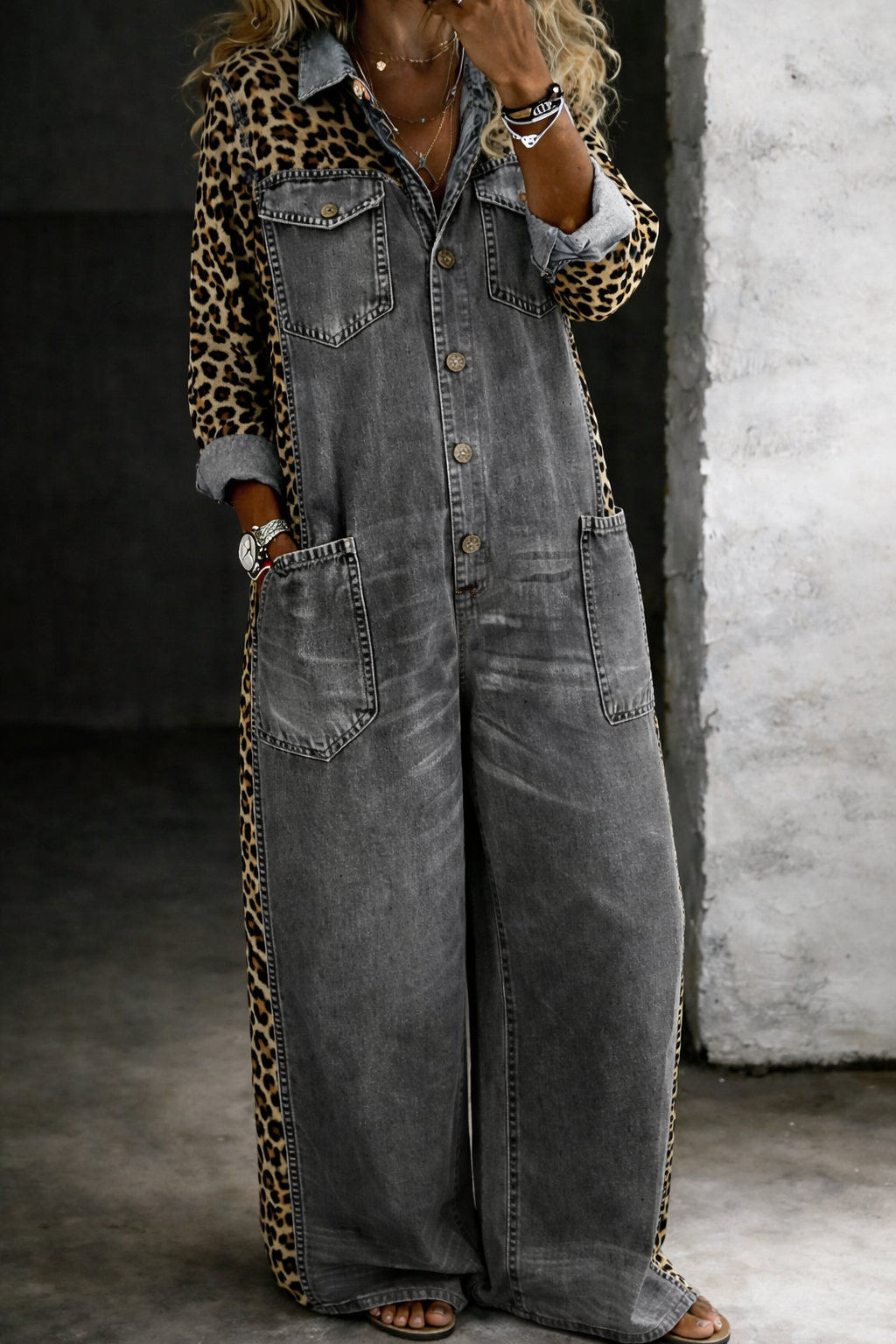 Amanda - One Piece Denim Shirt Jumpsuit