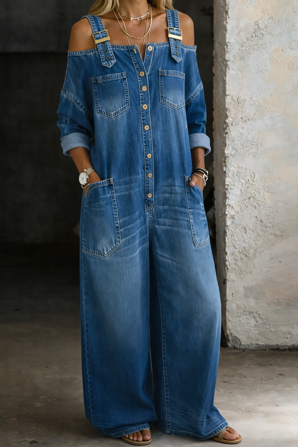 Sophia - Off Shoulder Denim Jumpsuit