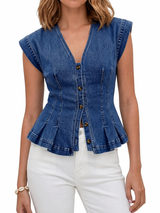 Viera - V-Neck Denim Top