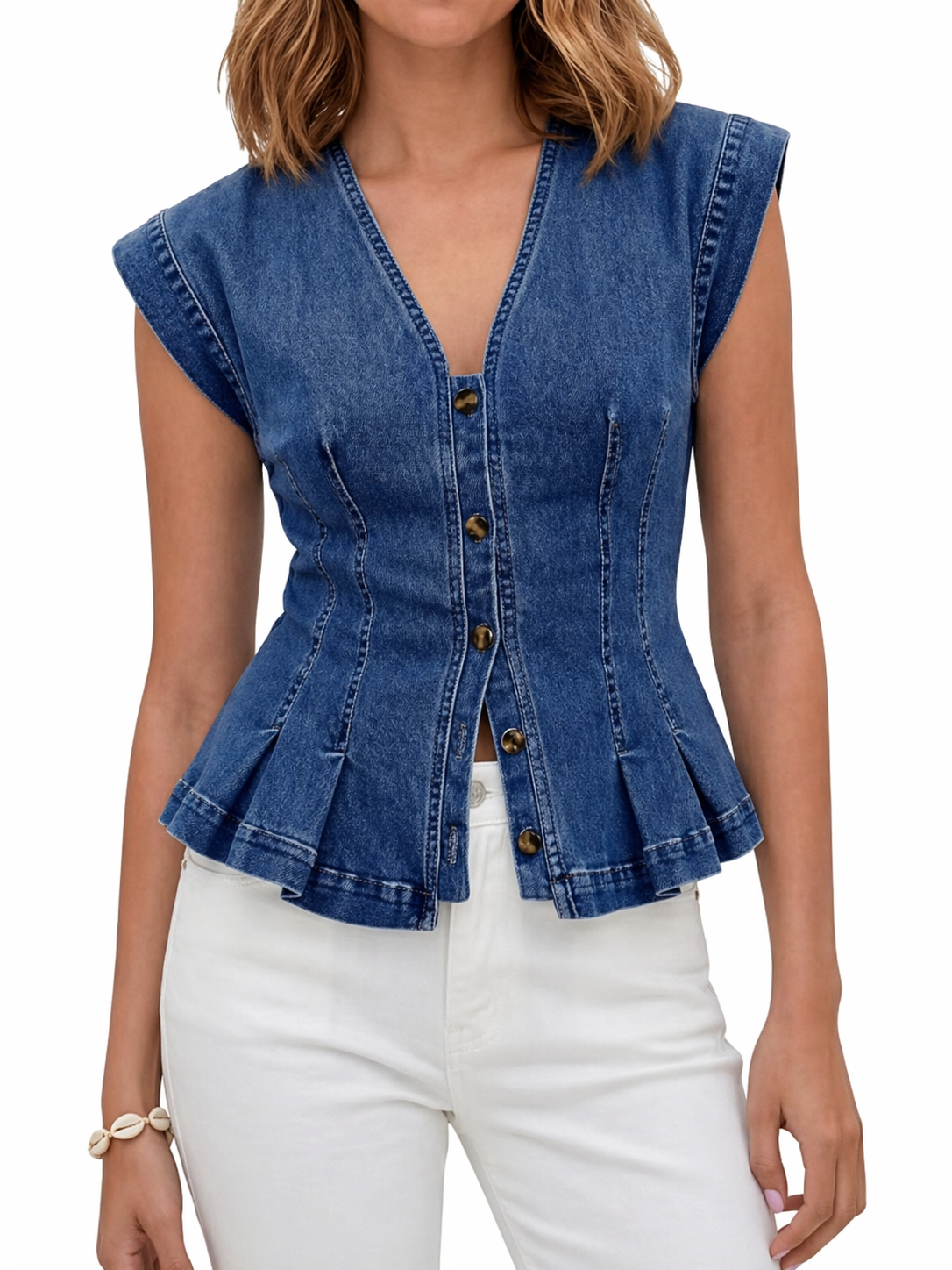 Viera - V-Neck Denim Top