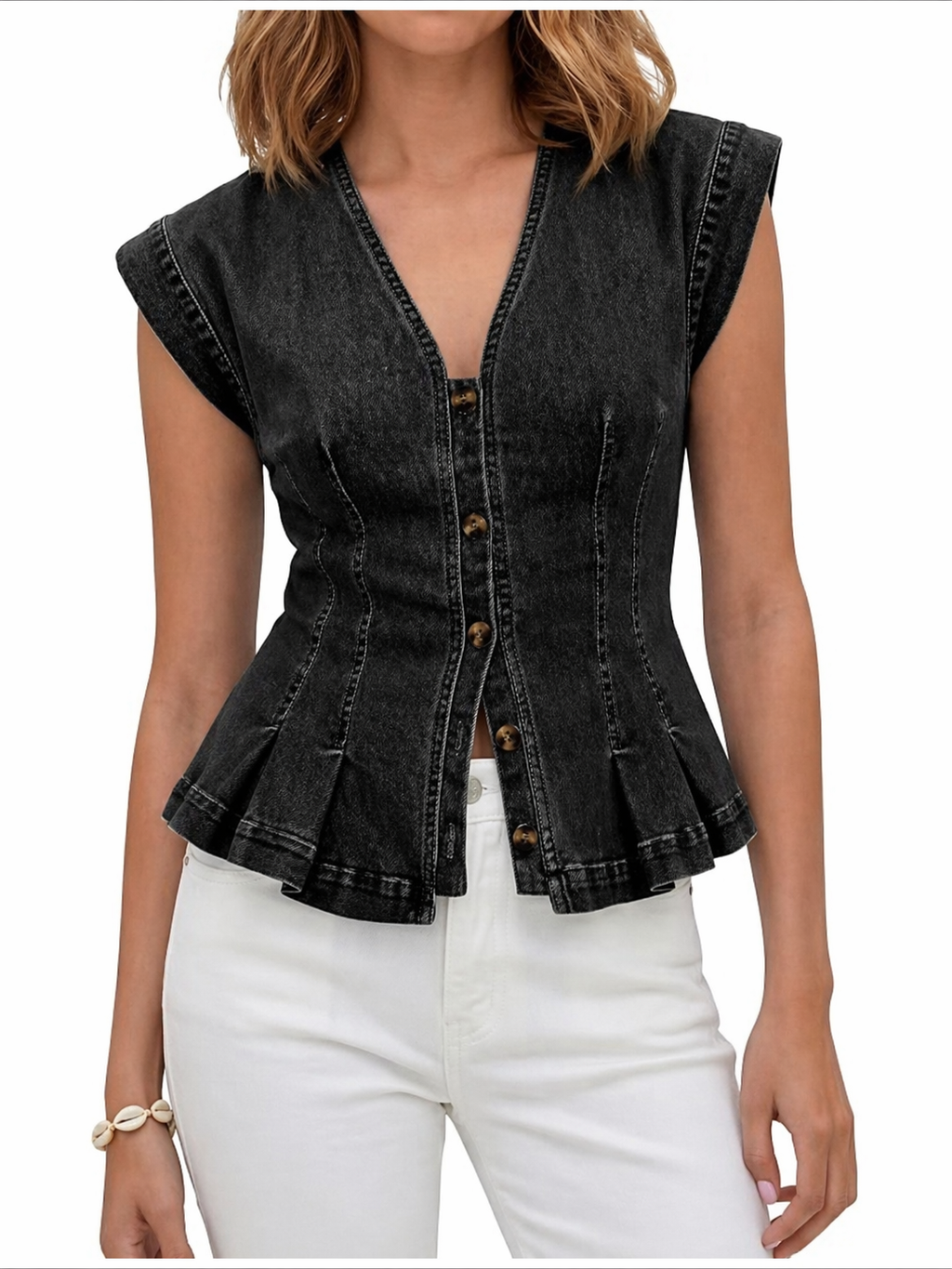 Viera - V-Neck Denim Top