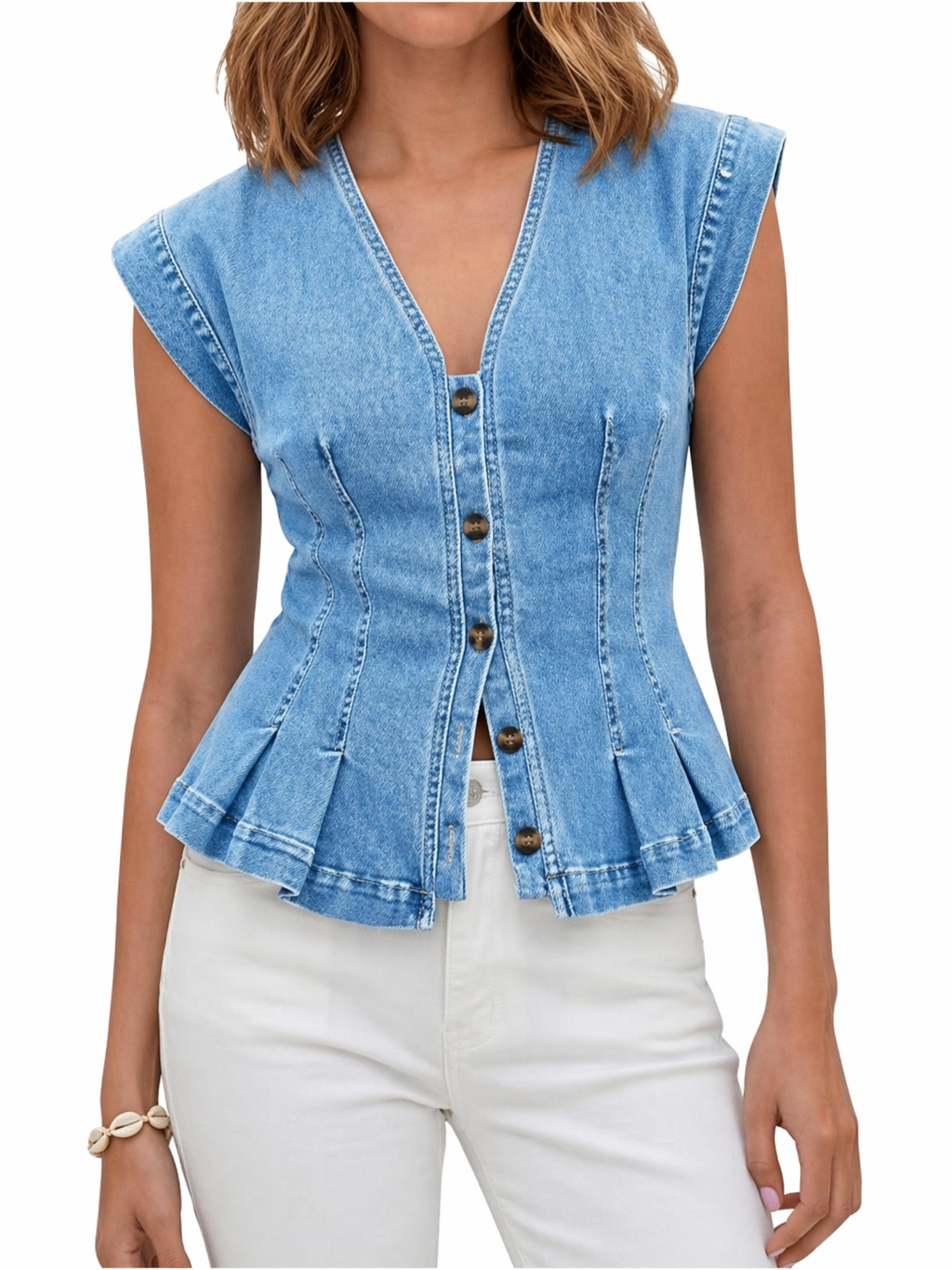 Viera - V-Neck Denim Top