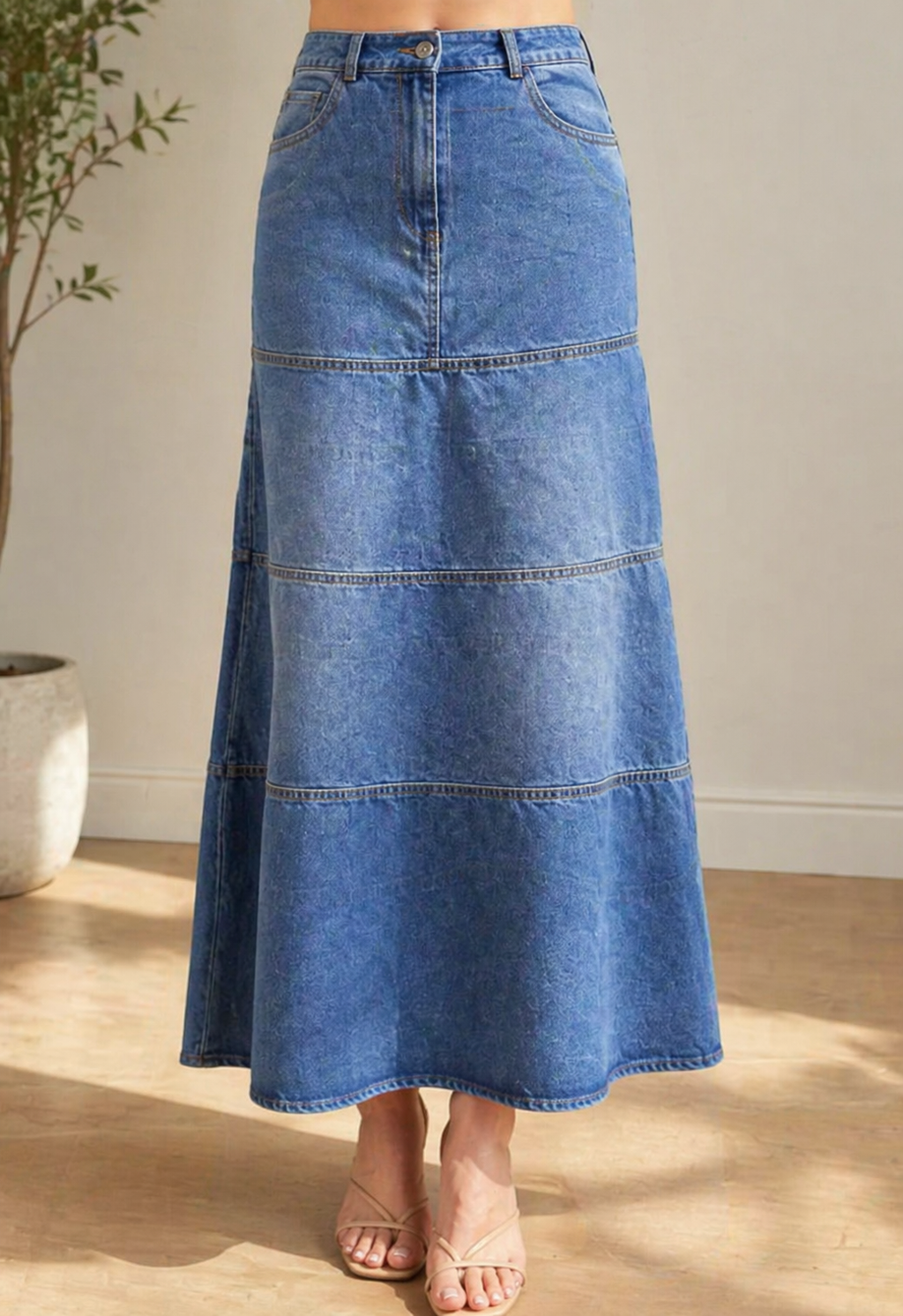 Mary - Mid-Length Denim Skirt