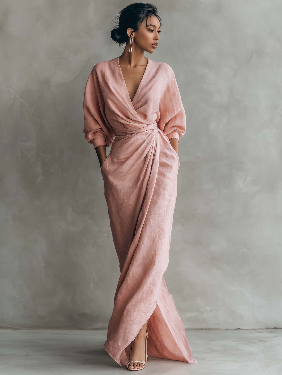 Alessia - Pink Linen Maxi Dress