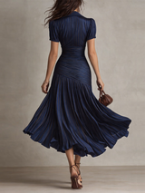 Donna - Striped Shirt Collar Midi Dress
