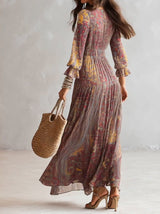 Ash - Paisley Print V-neck Gathered Chiffon Maxi Dress