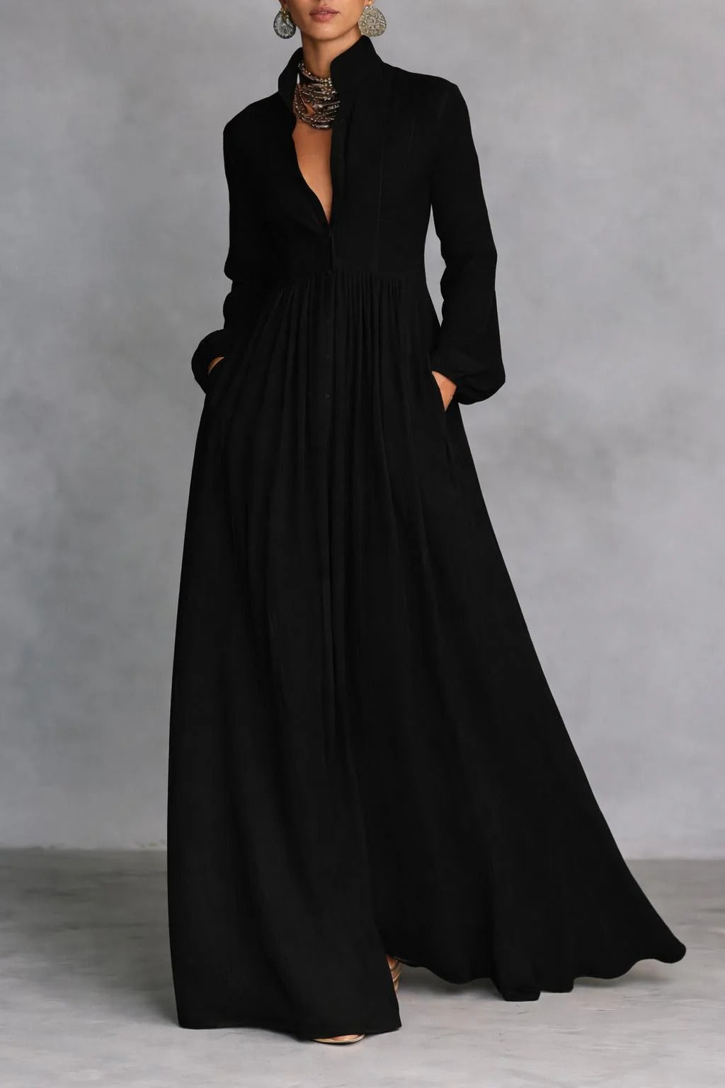 Christine - Flowing Button-Front Maxi Dress