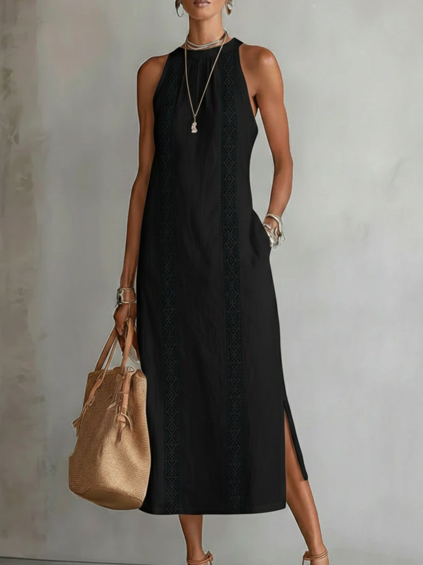 Christine - Sleeveless Lace Detail Midi Dress