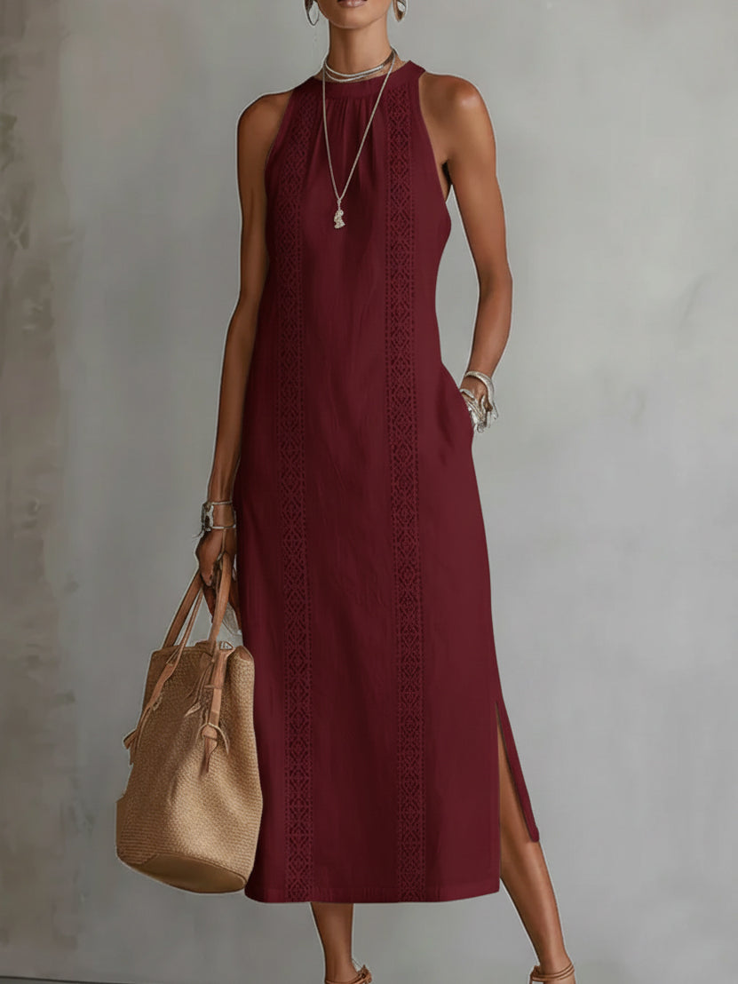 Christine - Sleeveless Lace Detail Midi Dress