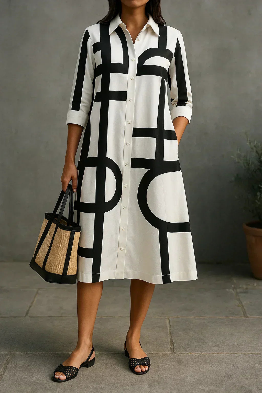Axis - Shirt Dress with Geometric Print