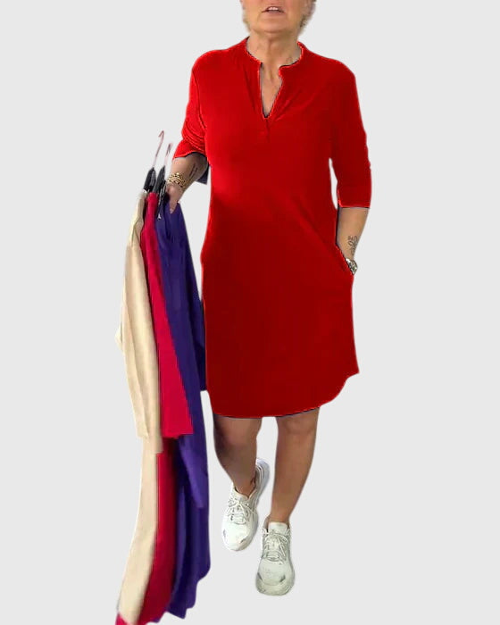 Katherine - Solid V-Neck Dress