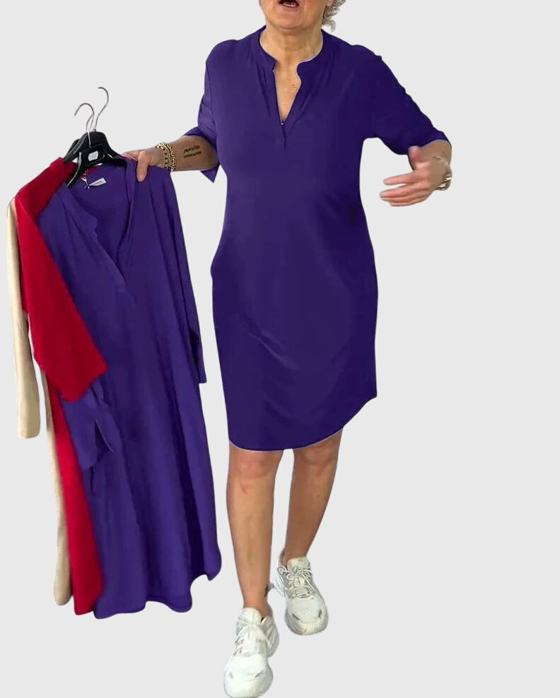 Katherine - Solid V-Neck Dress