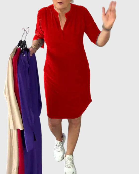 Katherine - Solid V-Neck Dress