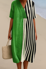 Naomi - Vibrant Green Dress with Black Stripes