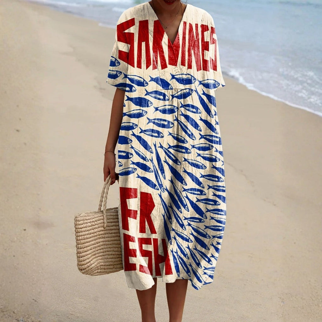Ariana - Dress with Sardine Pattern