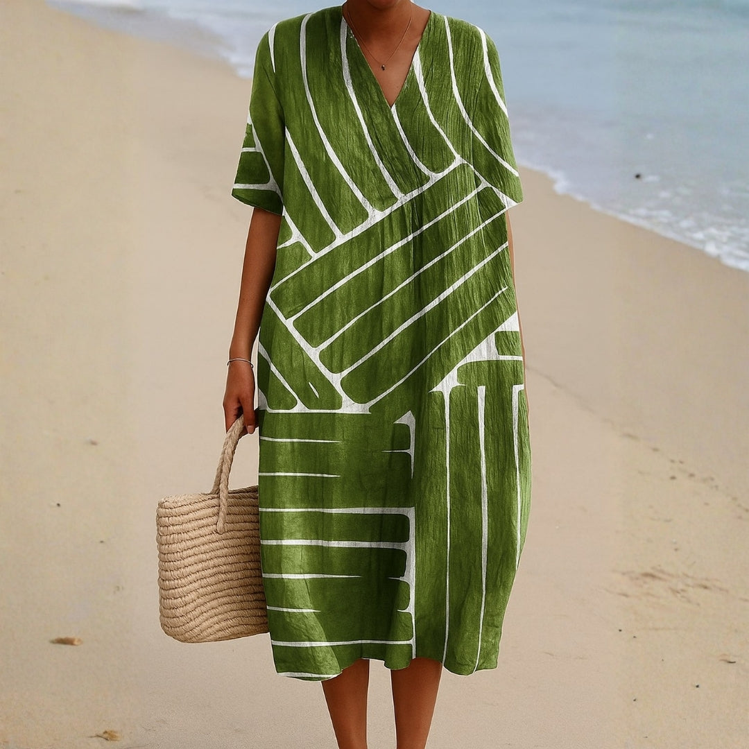 Eira - Green Dress with Geometric Pattern