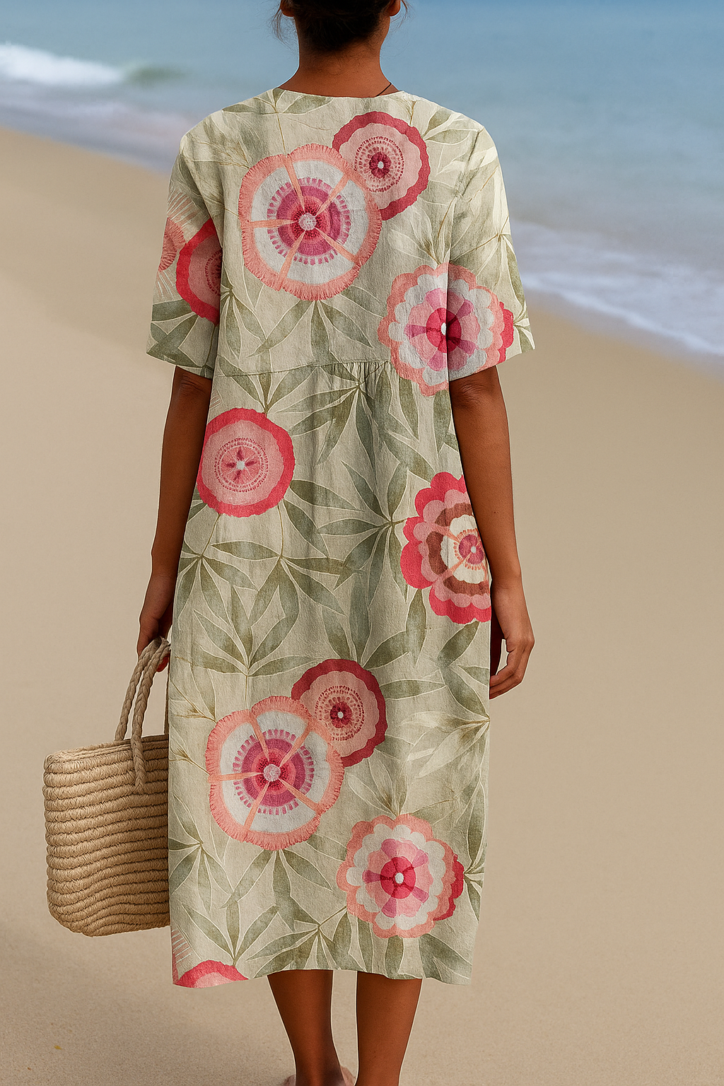 Daisy - Floral Dress with Leaves and Mandala