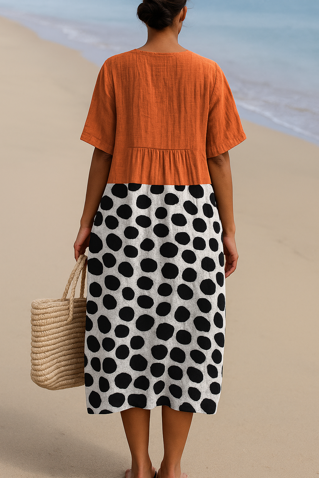 Penelope - Orange Dress with Contrasting Dots