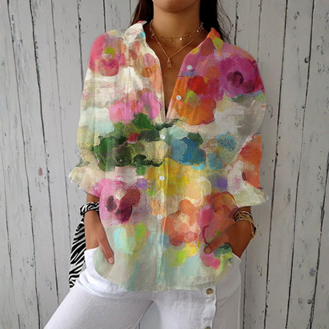 Olivia - Elegant Floral Watercolour Shirt