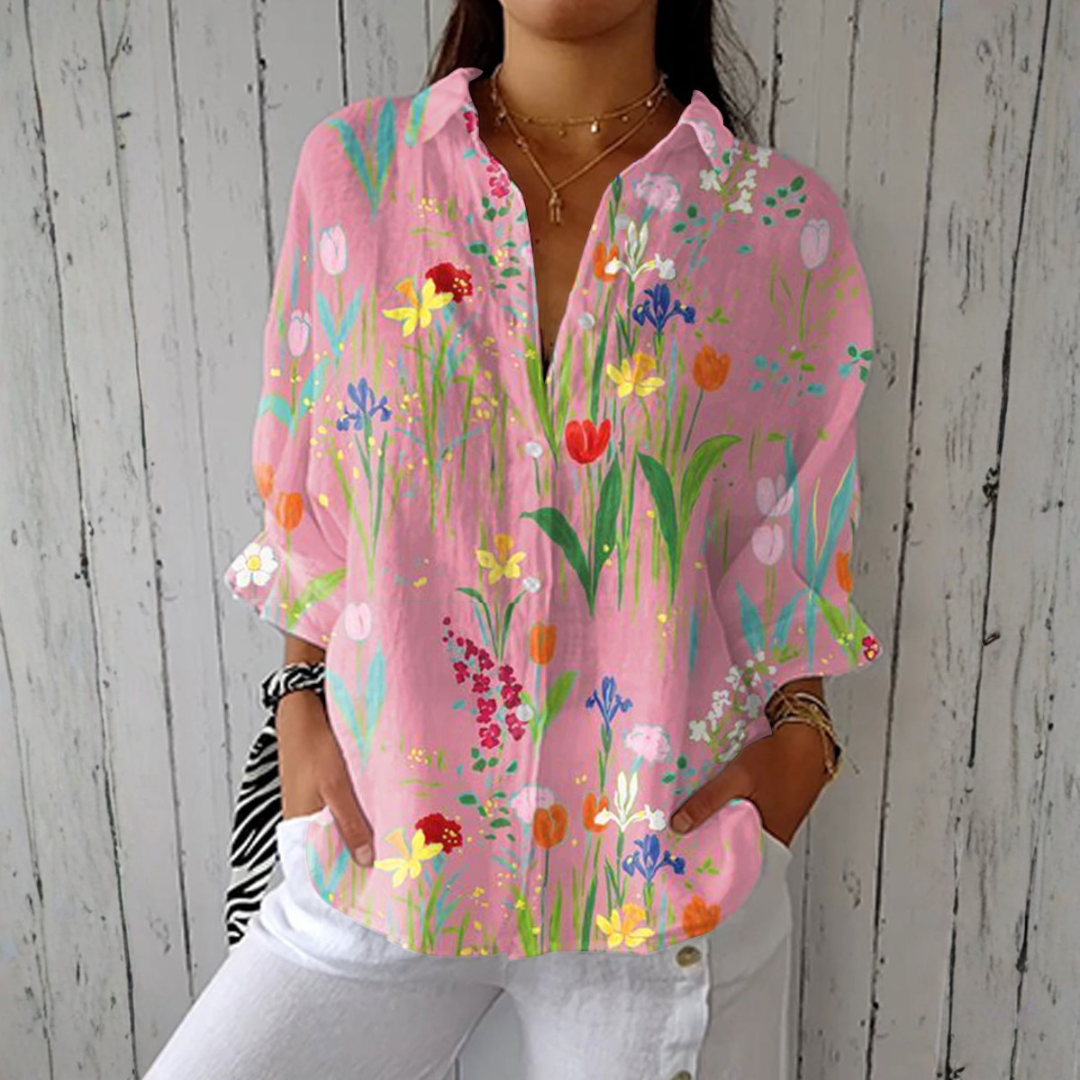 Hannah - Floral Shirt Tulip Garden