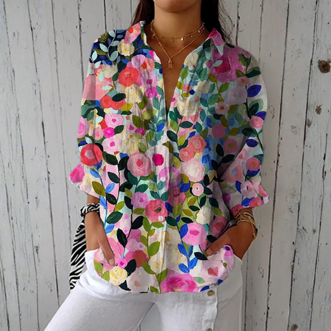 Sophie - Hand-Painted Floral Shirt