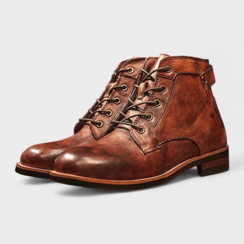 Noah - Brown Vintage-Style Lace-Up Boots