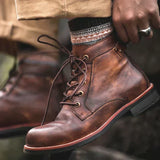 Noah - Brown Vintage-Style Lace-Up Boots