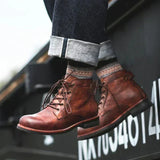 Noah - Brown Vintage-Style Lace-Up Boots