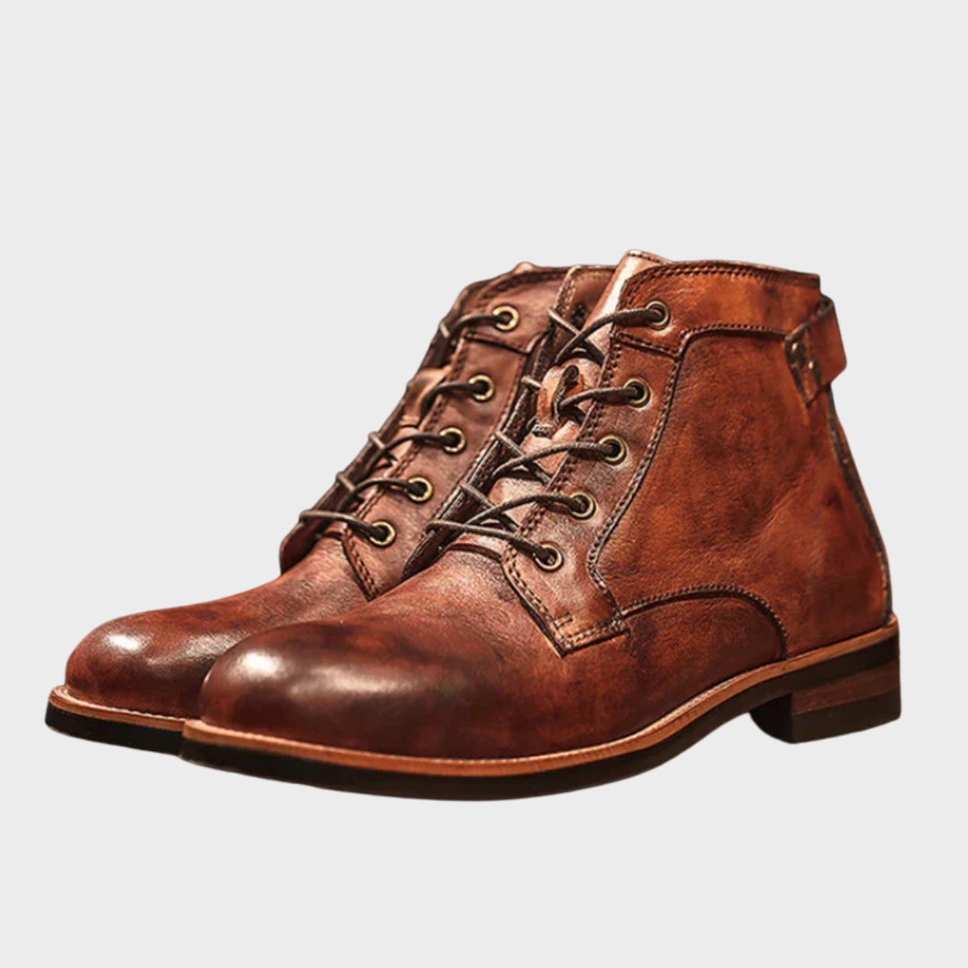 Noah - Brown Vintage-Style Lace-Up Boots