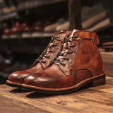 Noah - Brown Vintage-Style Lace-Up Boots