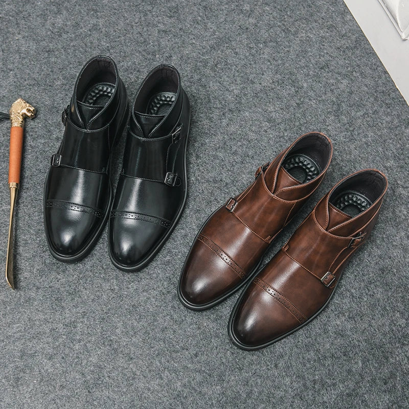 Oliver - Brown Double Buckle Boots