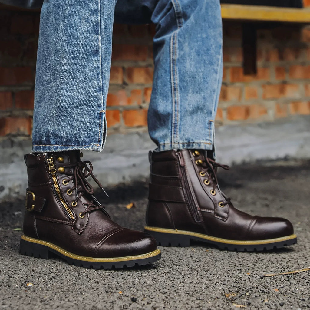 Ethan - Black Lace-Up Boots with Buckle