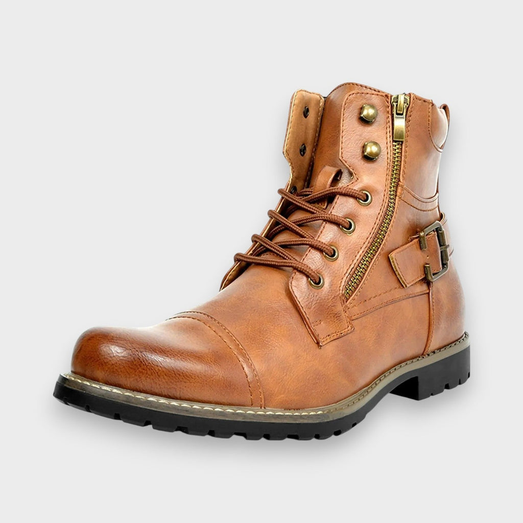 Ethan - Black Lace-Up Boots with Buckle