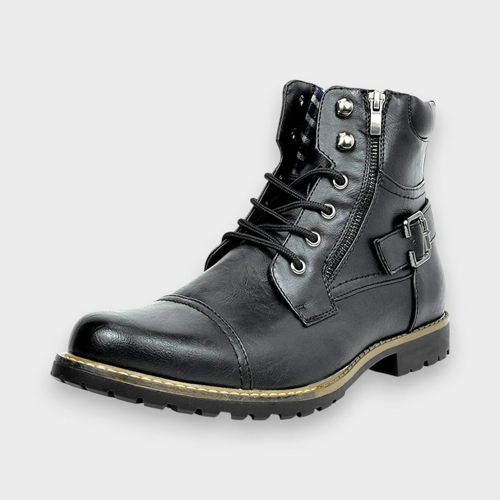 Ethan - Black Lace-Up Boots with Buckle