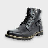Ethan - Black Lace-Up Boots with Buckle