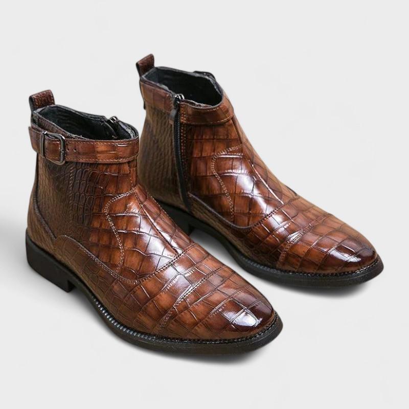 Nathan - Brown Woven Ankle Boots with Buckle