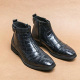 Nathan - Brown Woven Ankle Boots with Buckle
