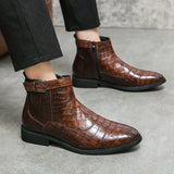 Nathan - Brown Woven Ankle Boots with Buckle