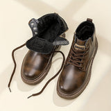 Hunter - Brown Lace-Up Boots with Vintage Finish