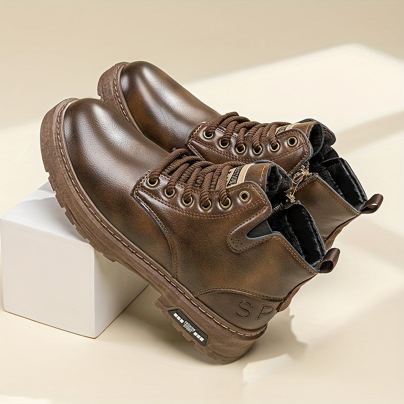 Hunter - Brown Lace-Up Boots with Vintage Finish