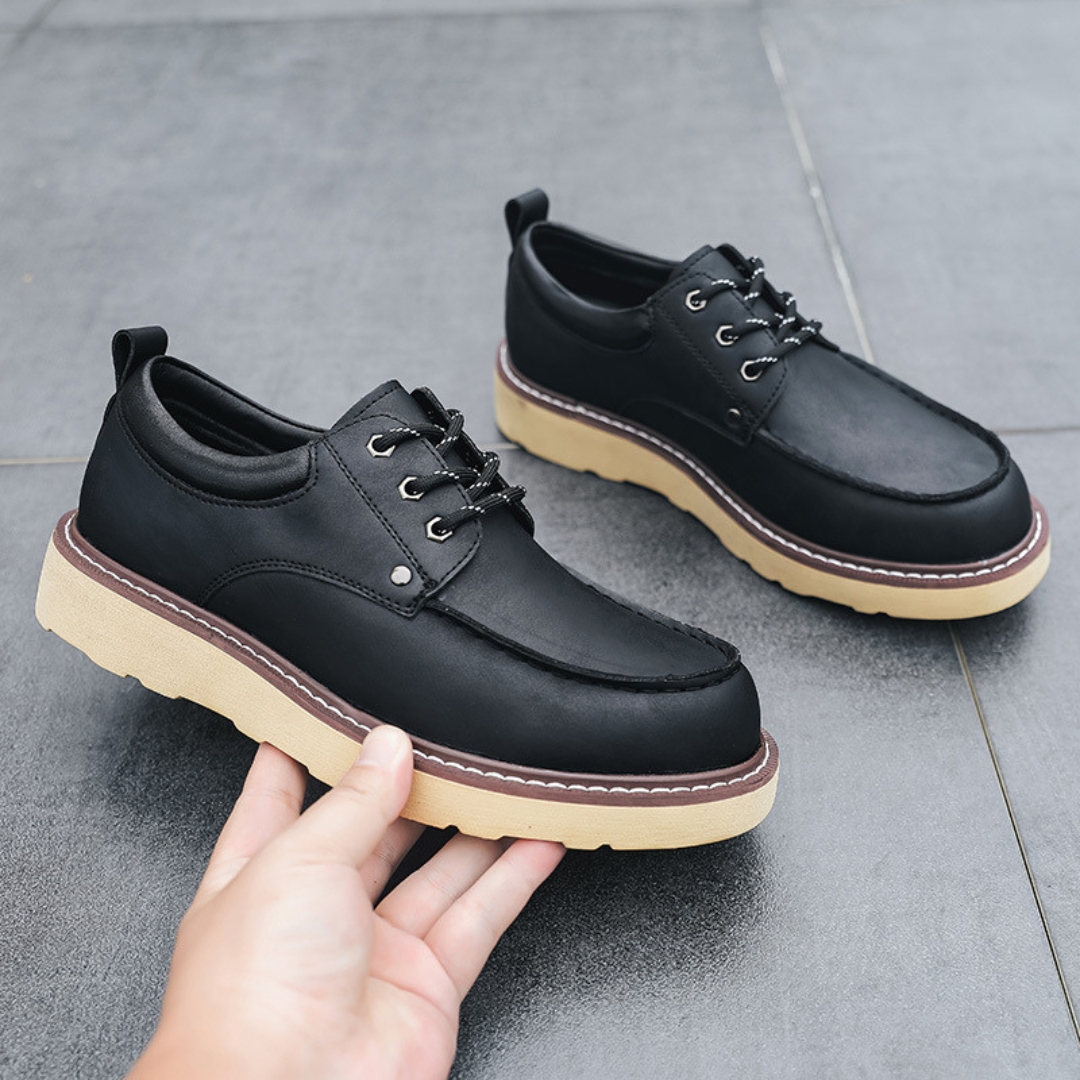 Gavin - Black Retro Lace-Up Shoes