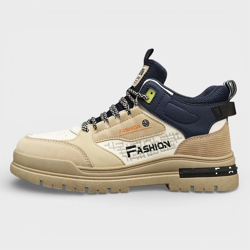 Remi - Beige and Navy High-Top Trainers