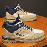 Remi - Beige and Navy High-Top Trainers