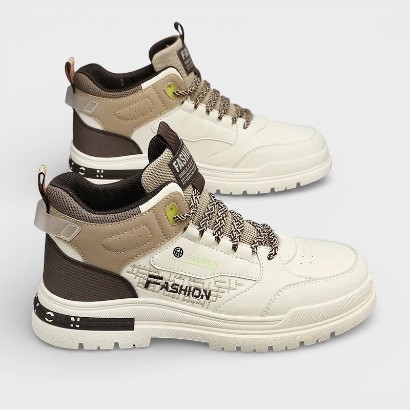 Remi - Beige and Navy High-Top Trainers