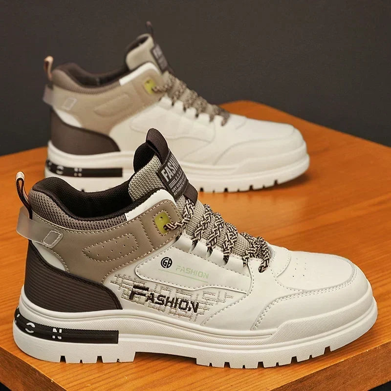 Remi - Beige and Navy High-Top Trainers